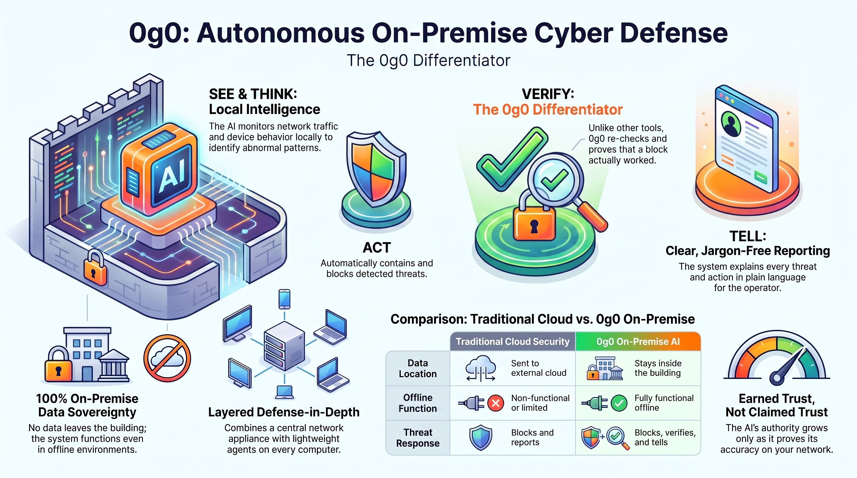 Autonomous on-premise cyber defense architecture diagram for 0g0
